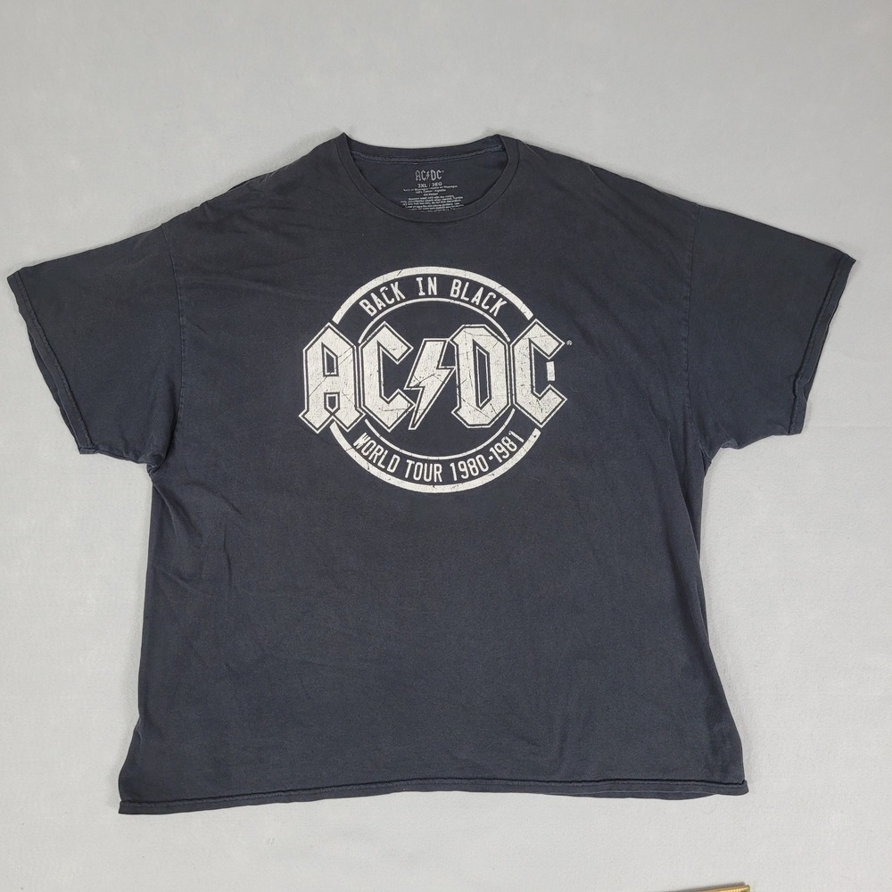 AC/DC Shirt Mens 3XL Black Graphic Tour 1980-1981 Reg Fit Cotton Back In Black